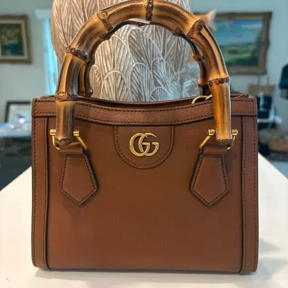 Gucci Diana Bamboo Handle Small Leather Crossbody Tote Bag Brown Small Mini - Picture 8 of 16